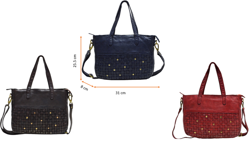 Quality Full Grain Washed Leather Handbag with Adjustable Shoulder Strap. Style No: 953.