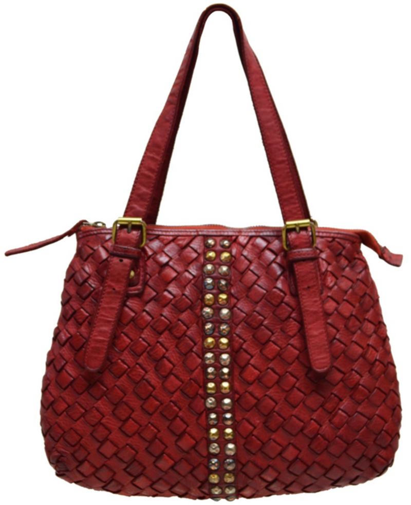 Quality Full Grain Washed Leather Handbag. Colour: Red. Style No: 969