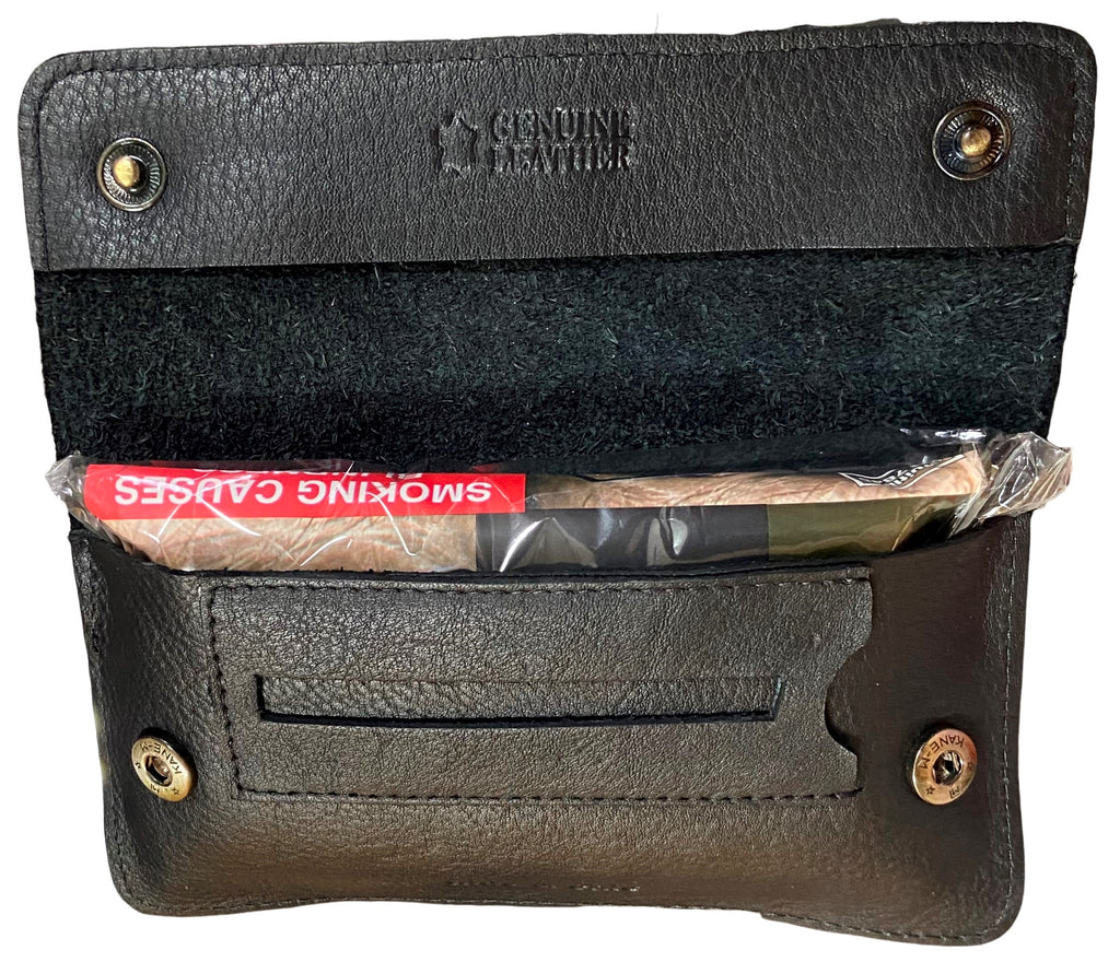 Quality Full Grain Cow Hide Leather Tobacco Pouch. Black. Style: 11045. 50 gram.