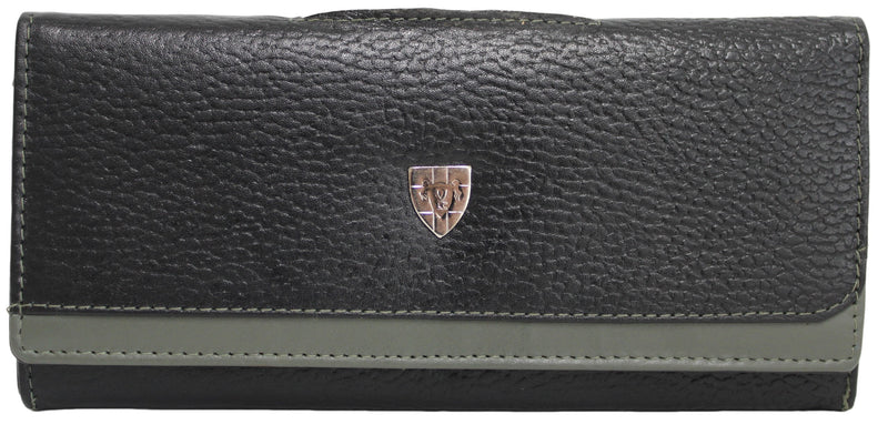 Quality Full Grain Genuine Leather Purse. Colour: Black/Grey.