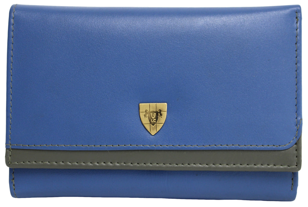 Quality Full Grain Genuine Leather Purse. Colour: Blue.