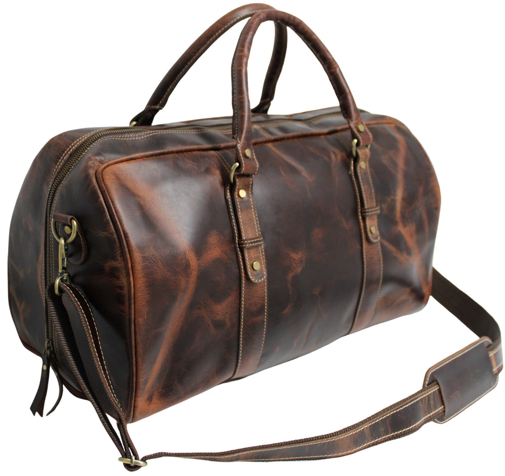 Quality Full Grain Genuine Leather Travel Bag with Adjustable Shoulder Strap. FREE Leather Apple Air-tag Holder.