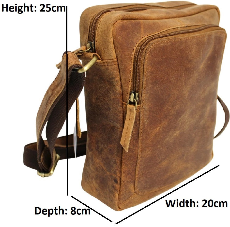 Quality Full Grain Hunter Leather Shoulder/Crossbody Bag. Style No: 51014.