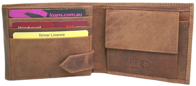 RFID Full Grain Cow Hide Hunter Nu-buck Leather Wallet. Style: 12040 Hide & Chic